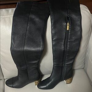 Kurt Geiger Black Over the Knee Boots with Gold Accents